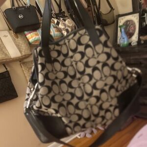 Coach Beige and Black Signature Canvas Tote